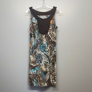 Vintage Another Thyme Brown Patterned Sleeveless Midi Dress SIZE 12